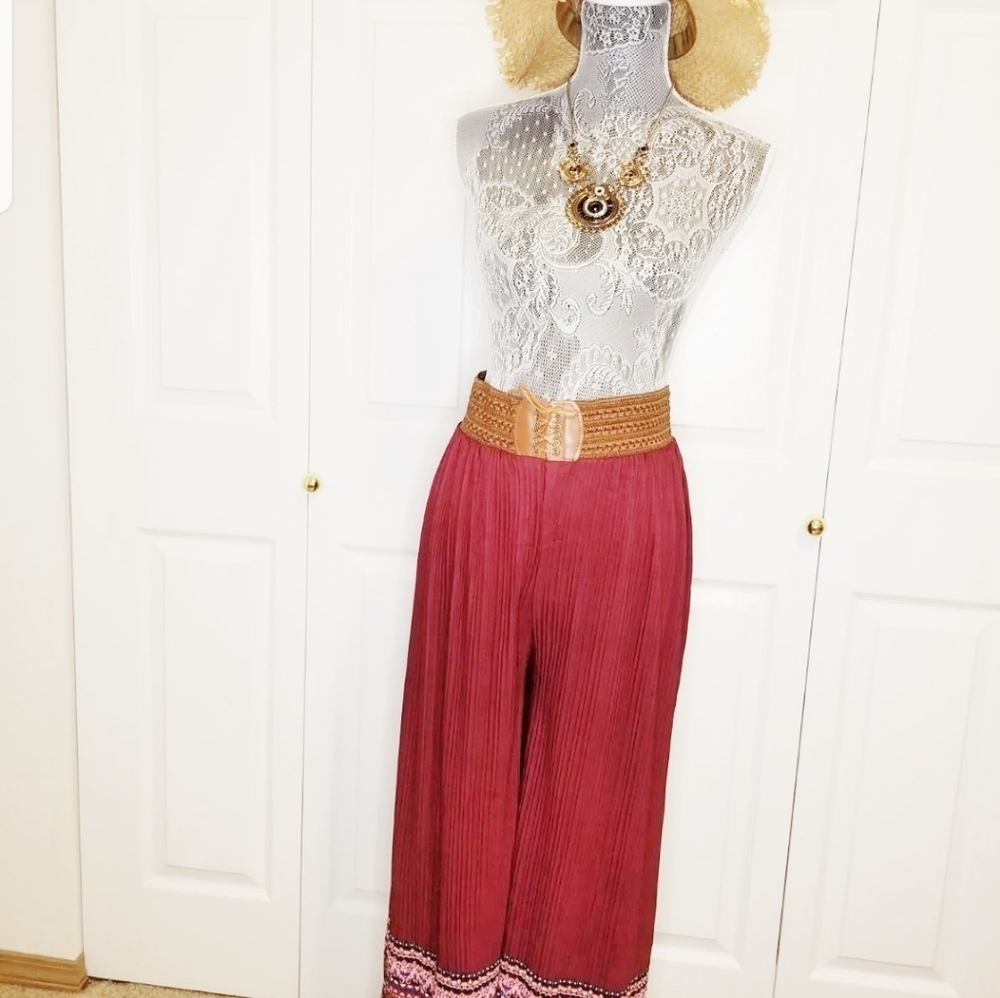 Red high waisted wide leg boho chic style pants